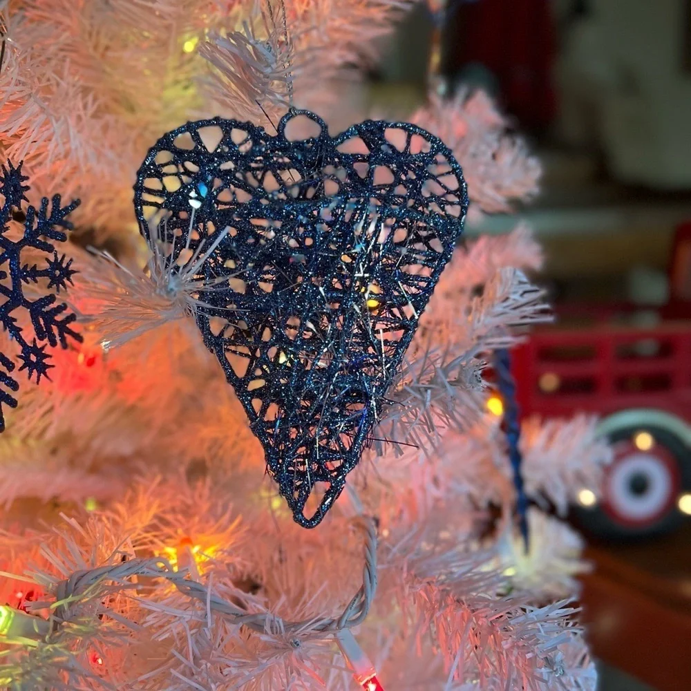 Large Blue Silver Heart Christmas Ornament